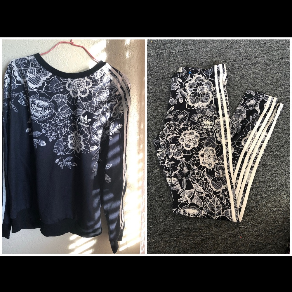 Adidas Floral and Lace Black and Ivory Tracksuit